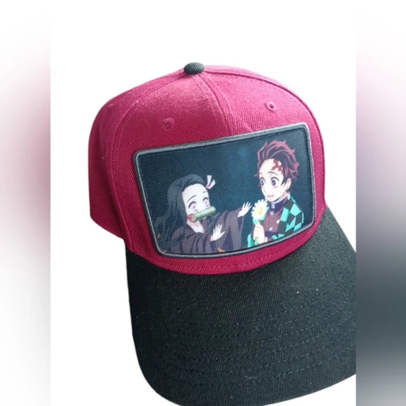 4/$15 Demon Slayer: Kimetsu No Yaiba Nezuko & Tanjiro Snapback Hat Maroon Red - Picture 1 of 4